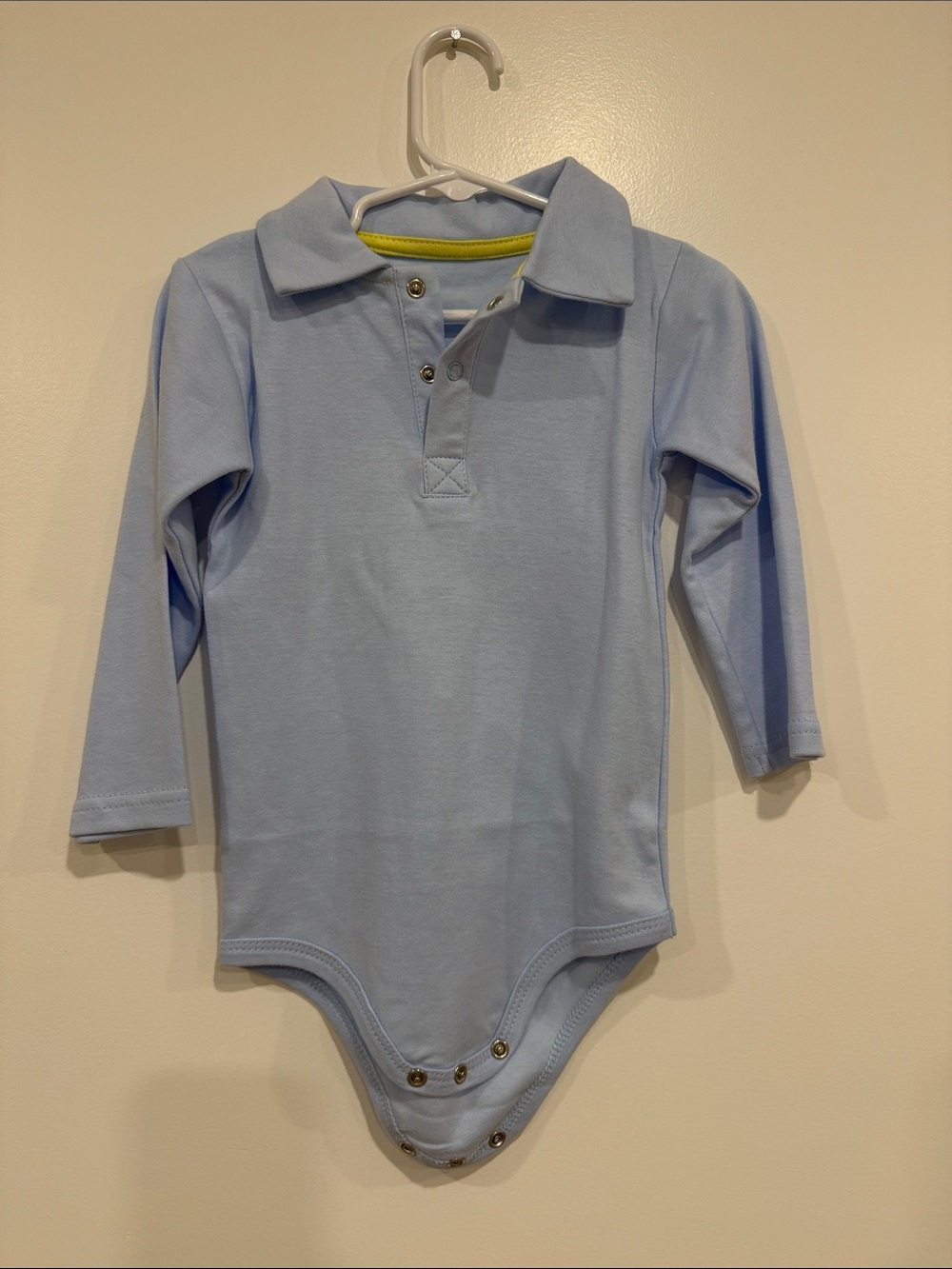 Baby Long-Sleeve Polo One-Piece in Light Blue